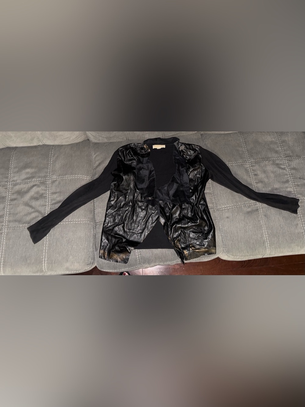 MICHAEL Michael Kors Black Faux Leather Front Open Cardigan
